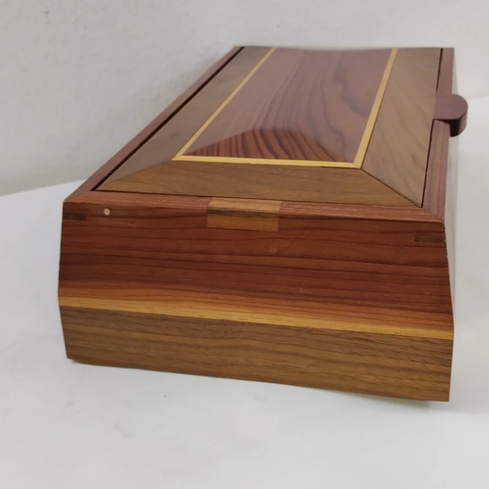 Vintage Contemporary Inlaid  Bevelled Wooden Handmade Jewelry Box